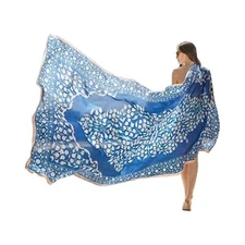 NWT Dana Xu 100% Mulberry Silk Large Blue Scarf br Shawl Wrap 96.5" L & 43.3" W