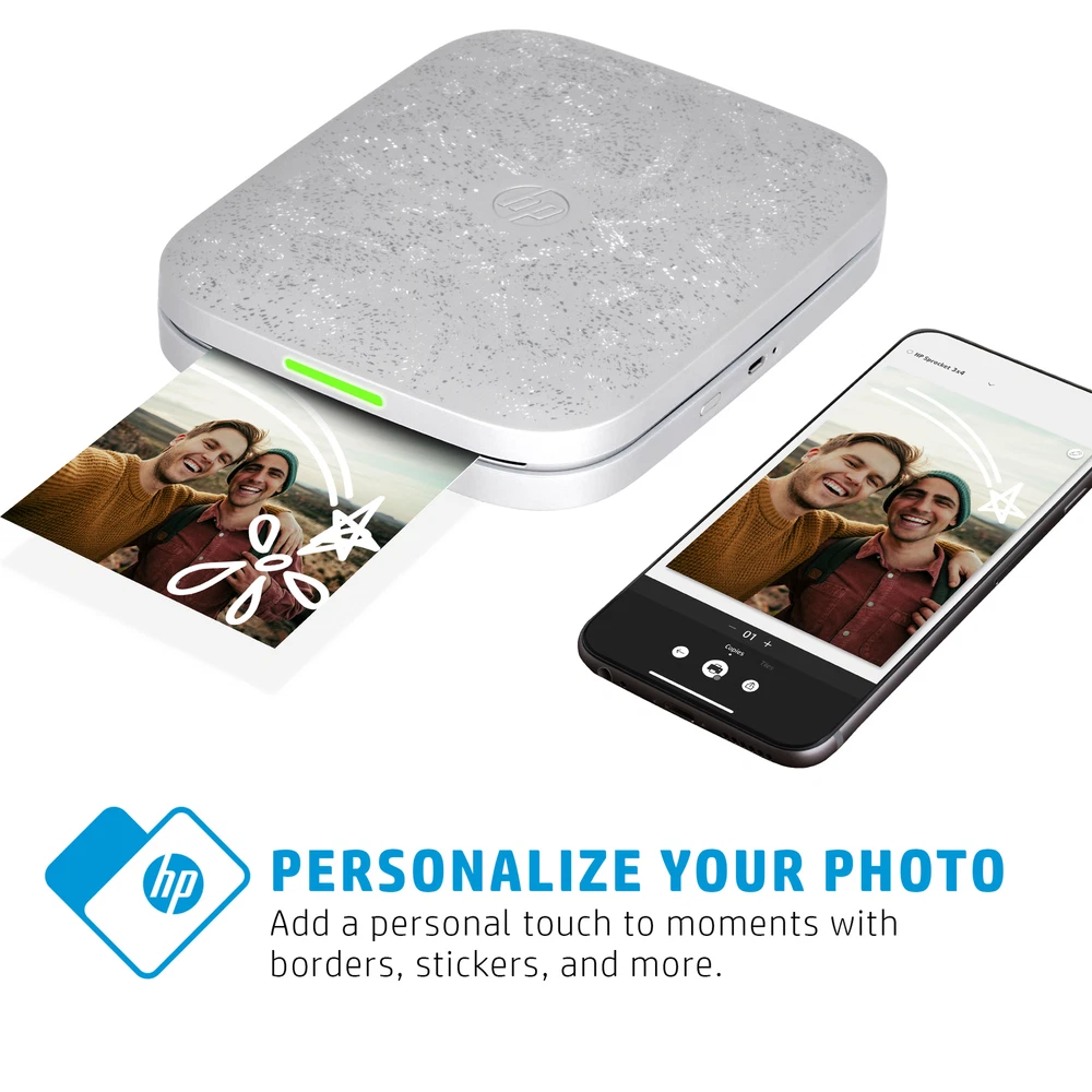 HP Sprocket Instant Photo Printer, 3x4" Portable Printer for iOS & Android