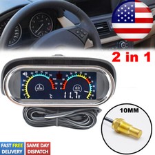 2 In 1 Car Water Temp Temperature Gauge Lcd Digital Voltmeter Alarm W-sensor 18