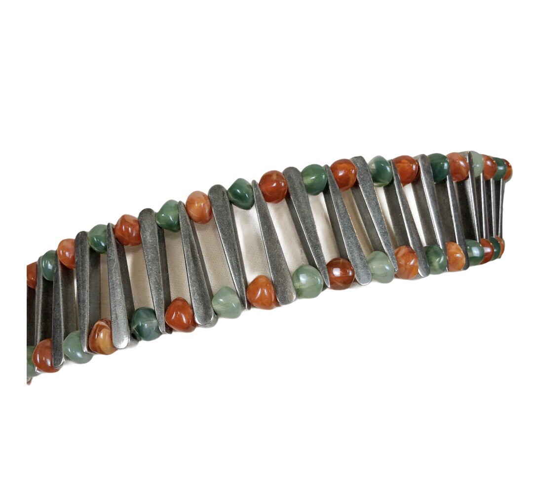 Silver Chain Stone Belt Women Heavy Spike Metal Jade Green  display picture 2