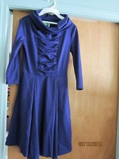 FERVOUR Dark blue Dress Vintage size M large roll neck covering gathered front