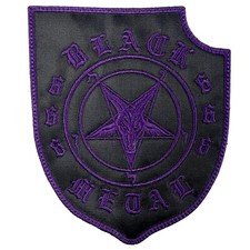 BLACK METAL BAPHOMET SHIELD PURPLE ON BLACK EMBROIDERED PATCH