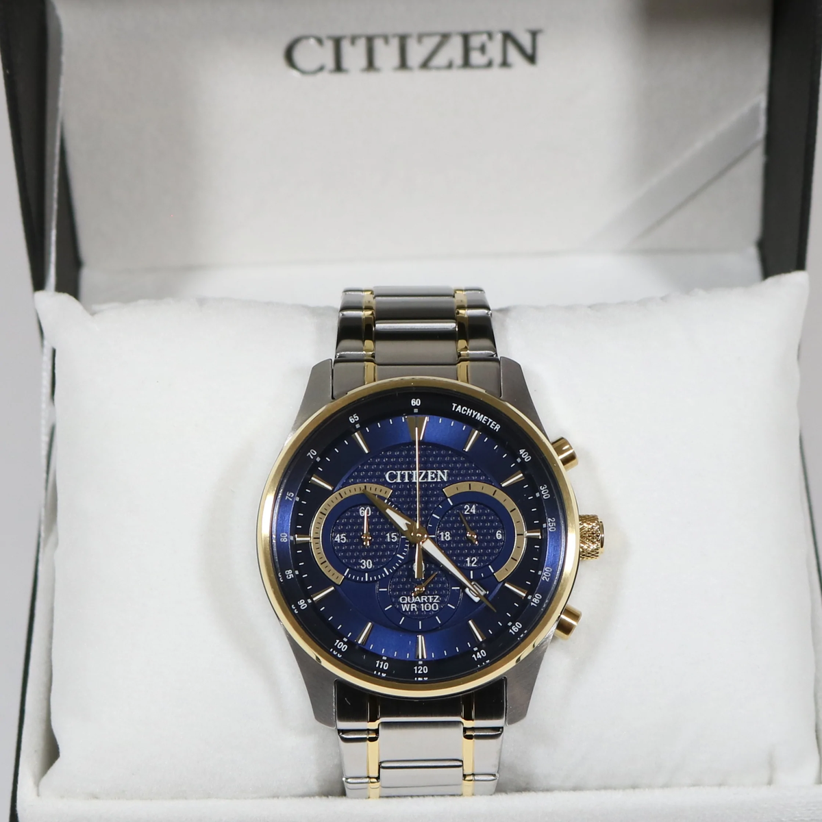 Citizen Men's Two Tone Blue Dial Chronograph Stainless Steel Watch