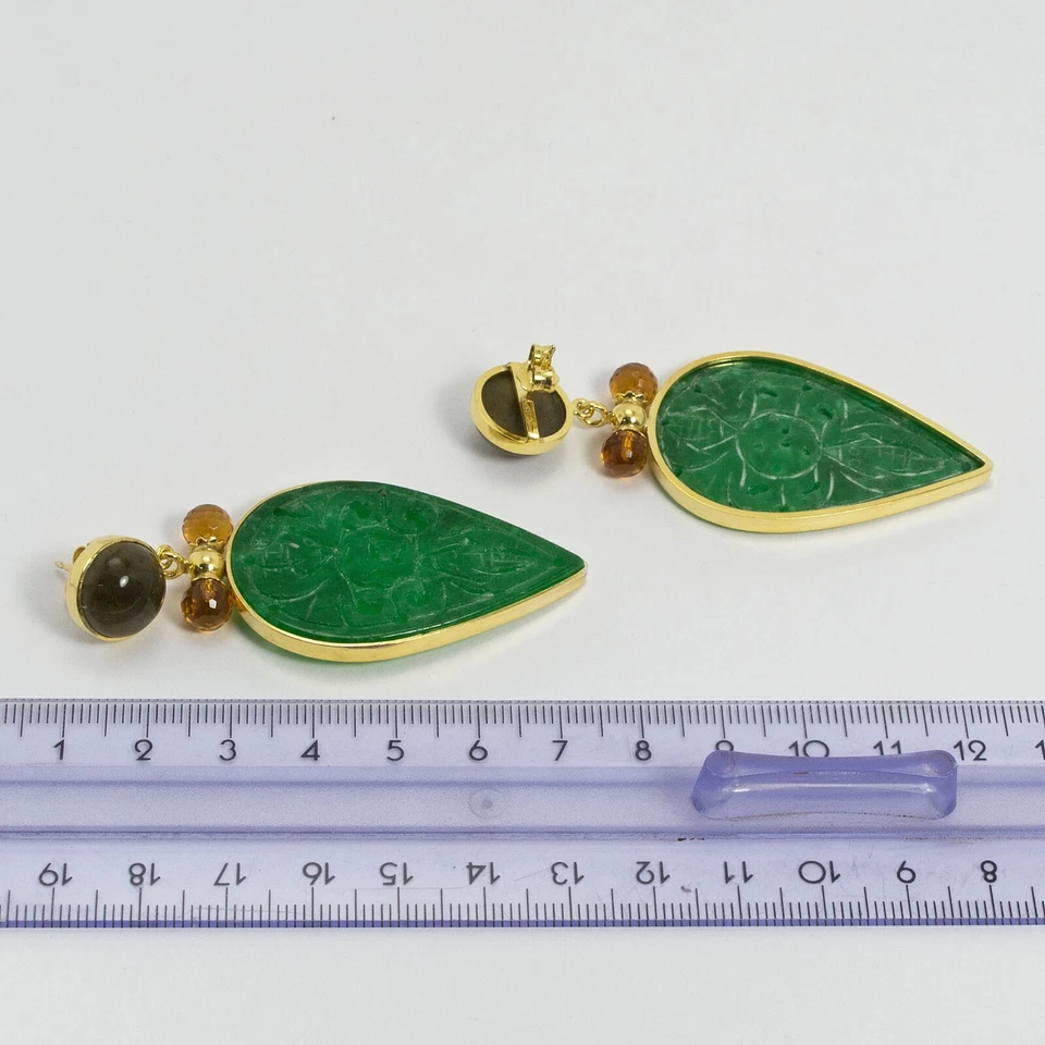 ORECCHINI IN ARGENTO 925 DORATO CON LABRADORITE CITRINO E GIADA VERDE AGHT 0722 - Immagine 3 di 3