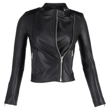 Maje Biker Jacket In Black Lambskin Leather Ints