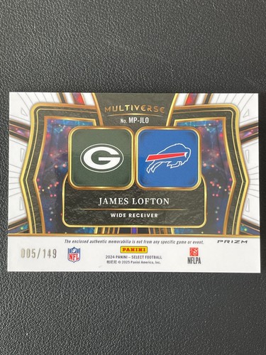 James Lofton 2024 Panini Select Multiverse Materials Prizm 005/149 #MP-JLO - Imagen 2 de 2