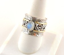 Sterling Silver Moonstone Textured Wide Band Ring