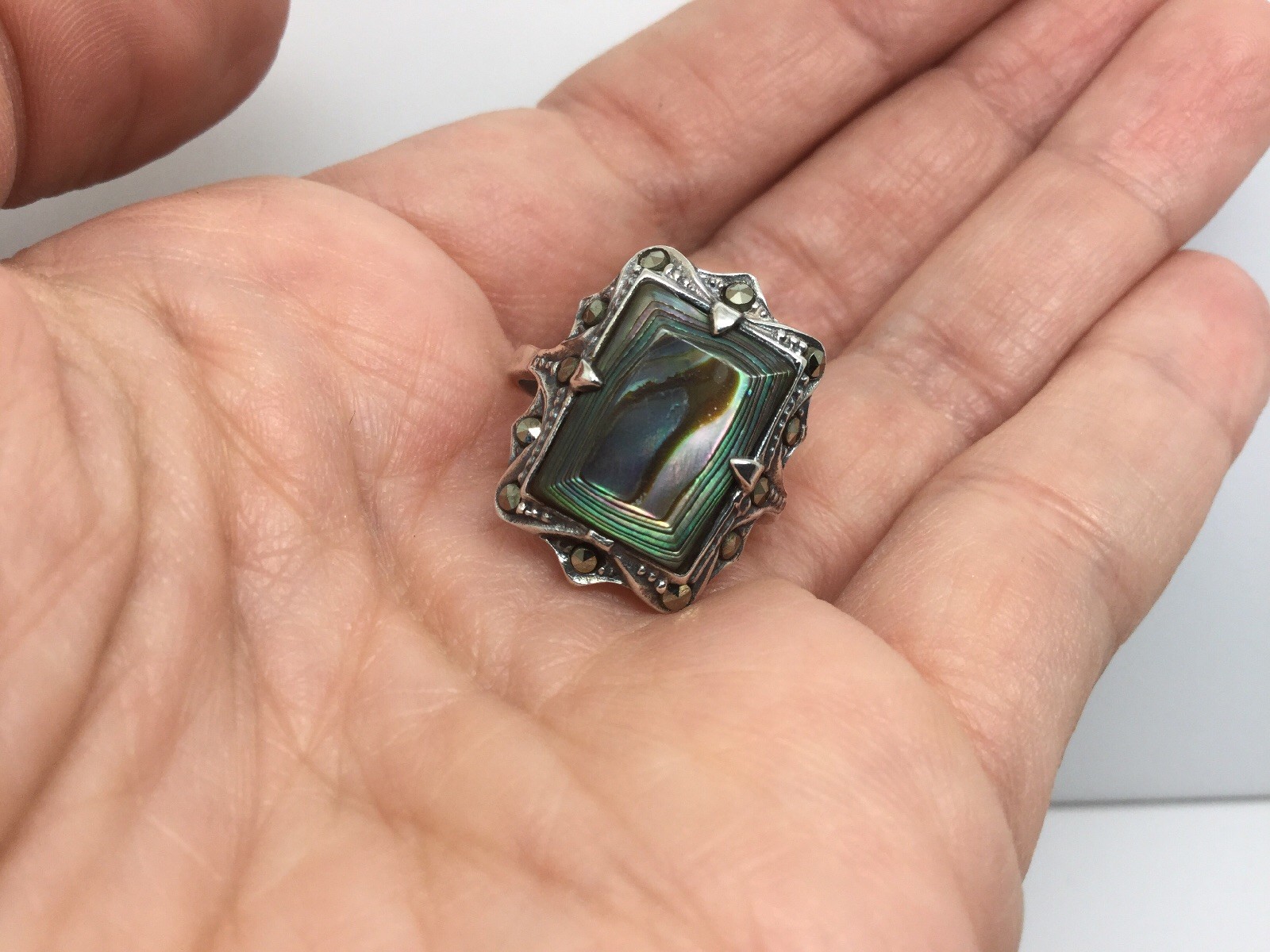 STERLING SILVER RING WITH RECTANGLE ABALONE STONE… - image 10
