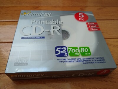 new/sealed Memorex 5PK Printable(White) CD-R 80min 700MB 52x ...