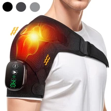 Heated Vibration Shoulder Massager Rotator Cuff Support Brace Compression Wrap