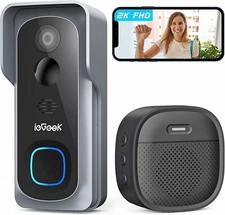 ieGeek 2K Wireless Video Doorbell Camera with Battery Doorbell Chime 2-Way Audio
