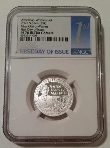 2022 S Silver Nina Otero-Warren Quarter Proof PF70 UC NGC First Day of Issue