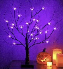 LED Lighted Black Birch Tree with 24 DIY Purple Bat Table Desktop Decoration