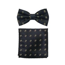 New Men's micro fiber Pre-tied Bow tie  hankie Black bee animal formal wedding