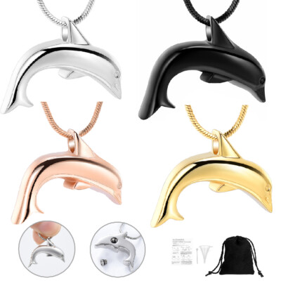 Stainless Steel Whale Cremation Pendant Keepsake Urn Necklace For