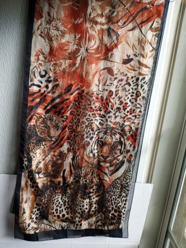 Tiger Animal Print Scarf Beautiful Fall Accessory Brown Black Orange Lightweight