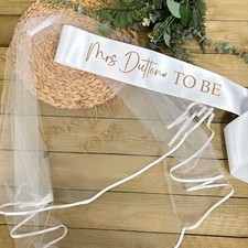 Personalised White Bride To Be Veil & Sash Set - Hen Party Gift Bride Accessory