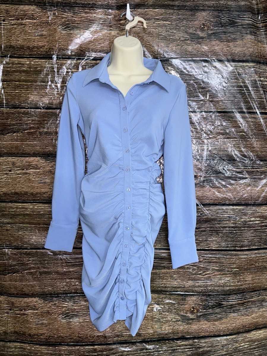 Zara Ruched Draped Fitted Full Button Up Down Blue Mini Dress Medium | eBay Zara Ruched Draped Fitted Full Button Up Down Blue Mini Dress Medium | eBay