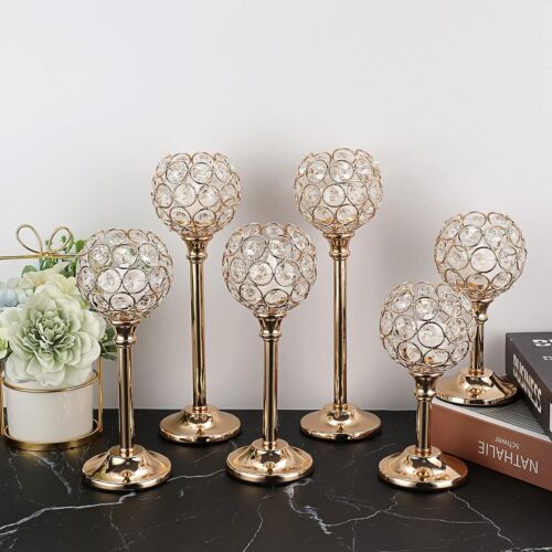 Set of 6 Crystal Tealight Votive Candlestick Holders Crystal Bowl Candelabras - Picture 6 of 7