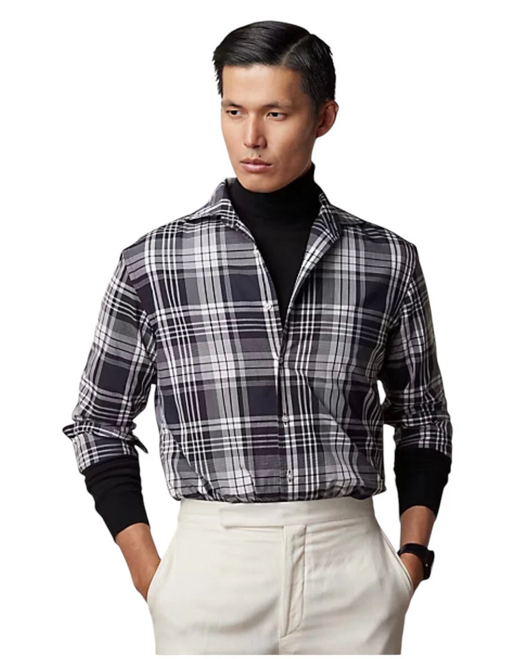 Ralph Lauren 紫色标签黑色白色格子薄纱正装衬衫 S 全新 $495 — 第 3/4 张图片