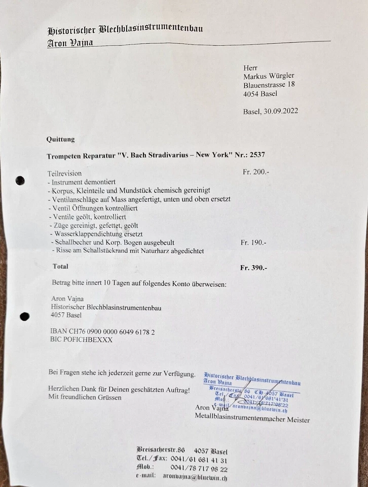 historische Trompete "Bach Stradivarius New York" 1934, revidiert, mit Expertise - Bild 3 von 4
