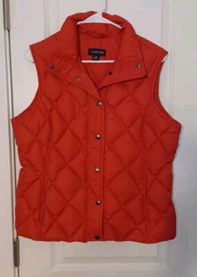 LANDS END Womens Red Puffer Vest SIZE M (10-12) 80 Down 20 Feathers Snaps Preppy