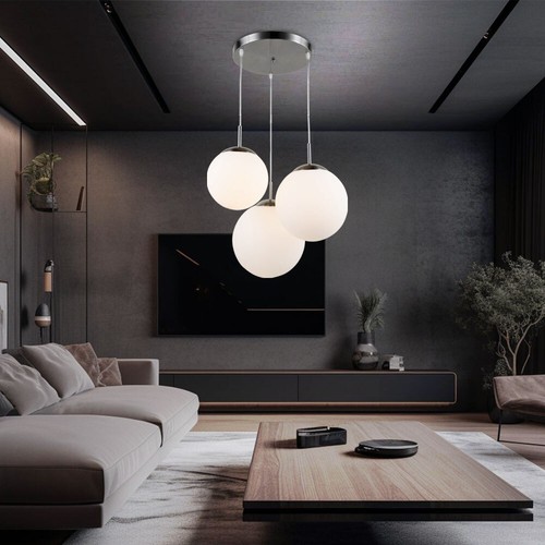 Pendellampe Hängeleuchte Glaskugel Esstischleuchte silber 3 Flammig LED H 80 cm - Bild 4 von 12