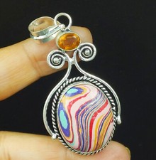 Natural Calsilica Oval Gemstone 925 Sterling Silver Women's Pendant