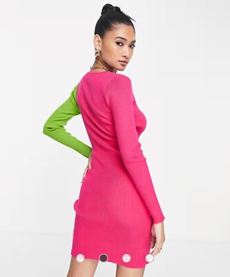 Never Fully Dressed Clash Rib Knit Mini Dress Size L Colour Pink/Green |  eBay UK