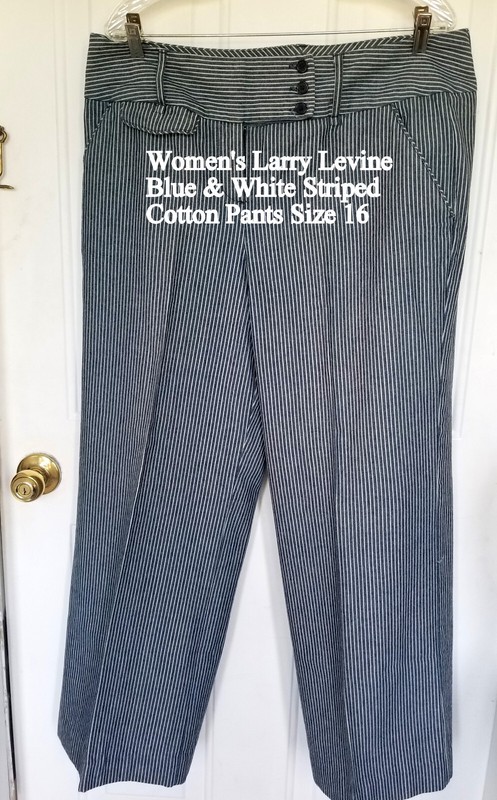 EUC Women's Larry Levine Cotton Wide Leg Pants FRESHLY LAUNDERED Pinstripe SZ 16