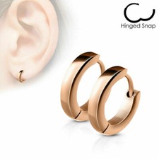 Stainless Steel Small Dome Hoop Huggie Earrings Pair 2.5 mm Wide 20 GA Rose Gold