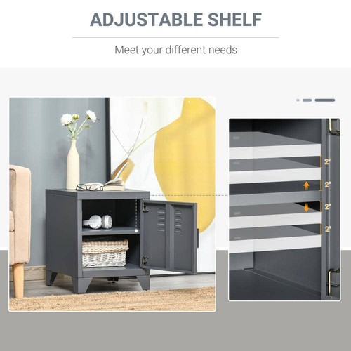HOMCOM Nightstand 15.75"x19.75" Metal Frame Grey w/ Adjustable Shelf Storage - Picture 6 of 8