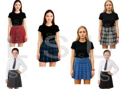 Mädchen hohe Taille Plissee rund Schuluniform Rock halber Tropfen schwarz grau (9-17Y)