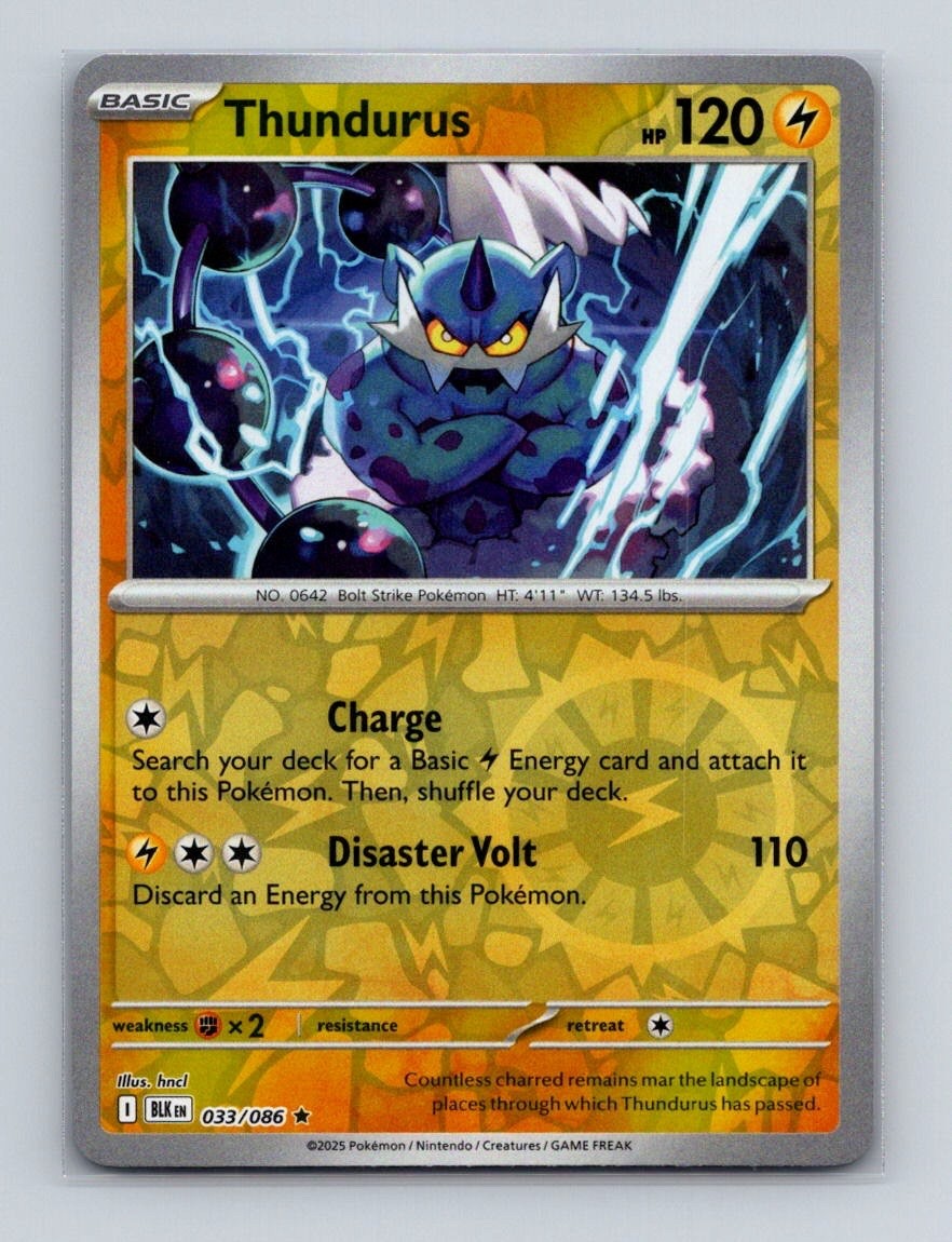 Thundurus 033 2025 Pokemon S&V Black Bolt Reverse Holo Rare Card NM+ (a)