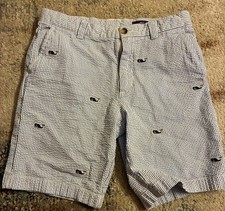 Vineyard Vines Boys Seersucker Chino Shorts Whale Striped Blue White Size 12
