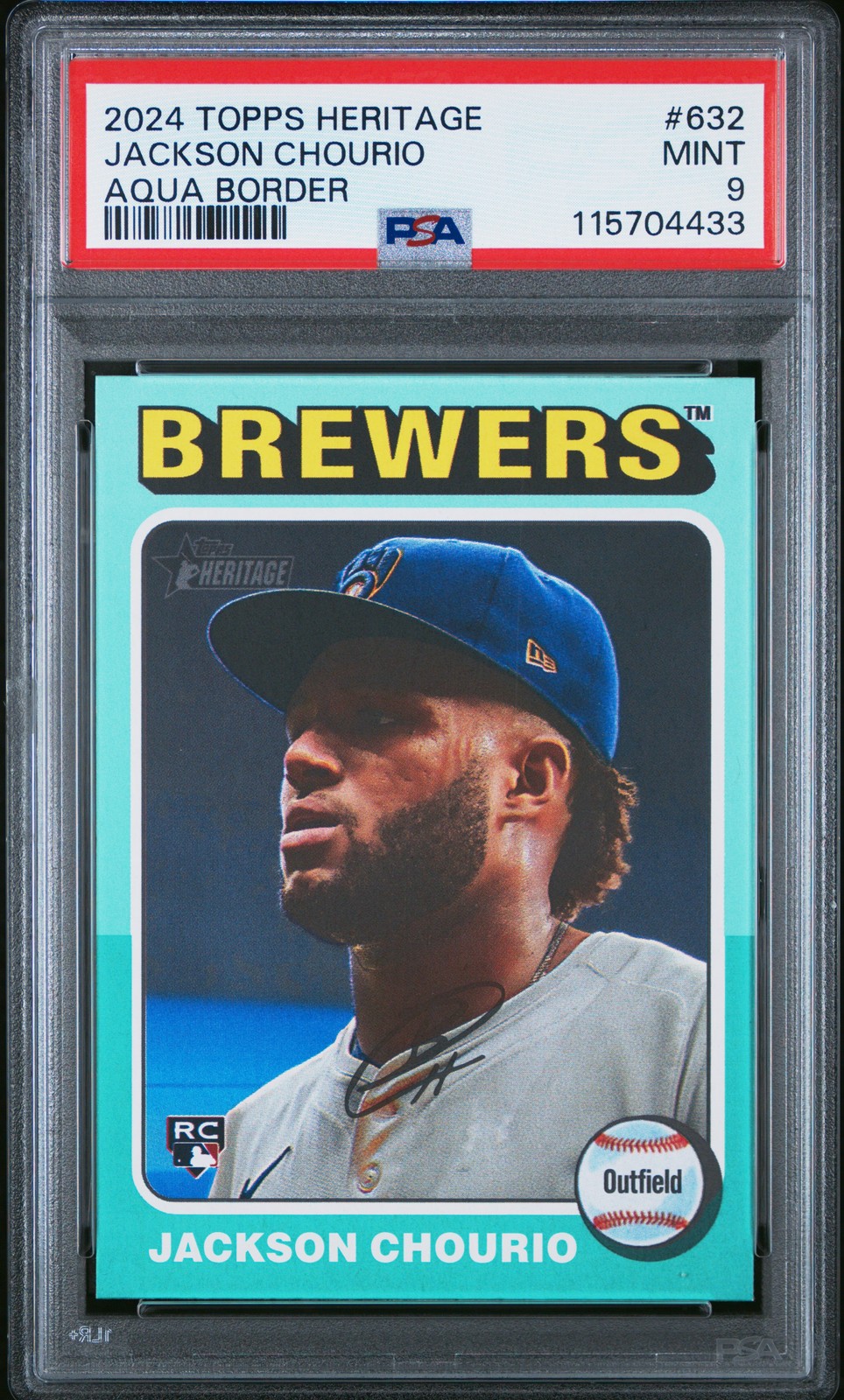 2024 TOPPS HERITAGE AQUA BORDER #632 JACKSON CHOURIO ROOKIE RC PSA 9