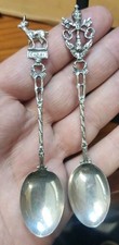 2 Antique 800 Silver Souvenir Tea Spoons