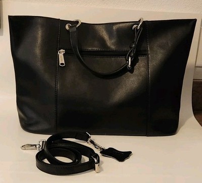 NWOT COLAB  100% Leather Black Bag,  2 Adjustable Top + Shoulder Strap Options