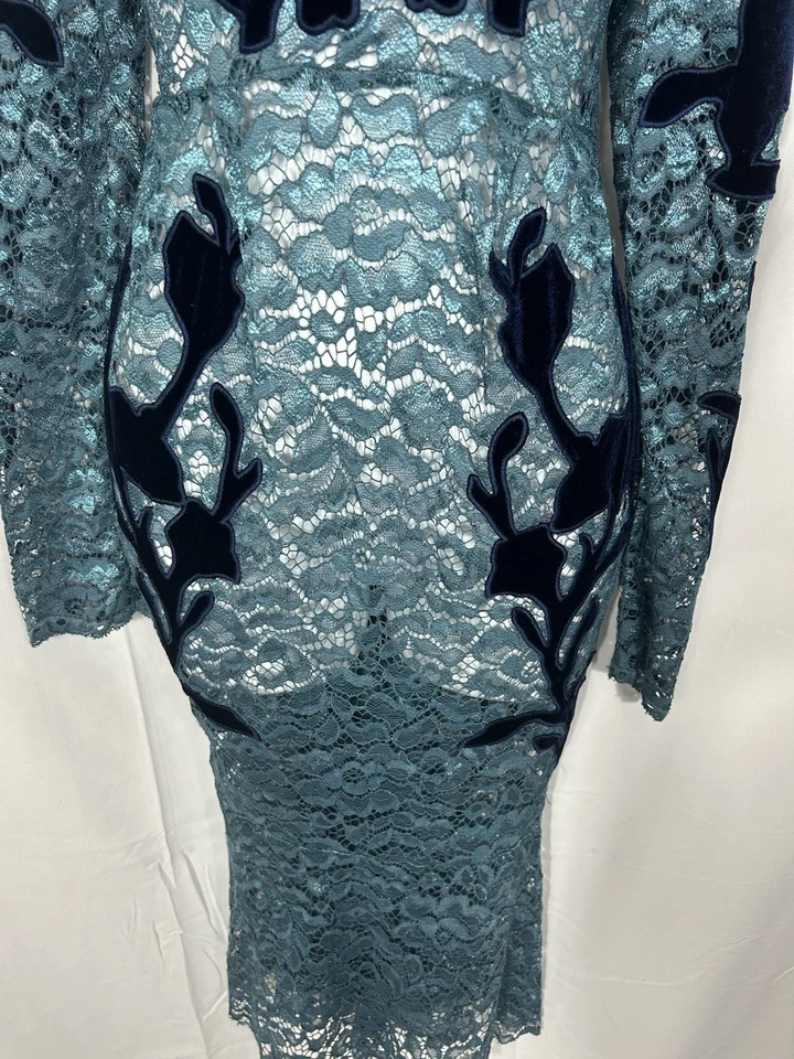 Vestido midi Hope & Ivy sobreposição de renda veludo burnout bruxa vitoriana tamanho 14 - Imagem 4 de 4