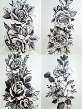 Temporary Tattoo Sticker, Flower Design, Black, Body Arm Leg