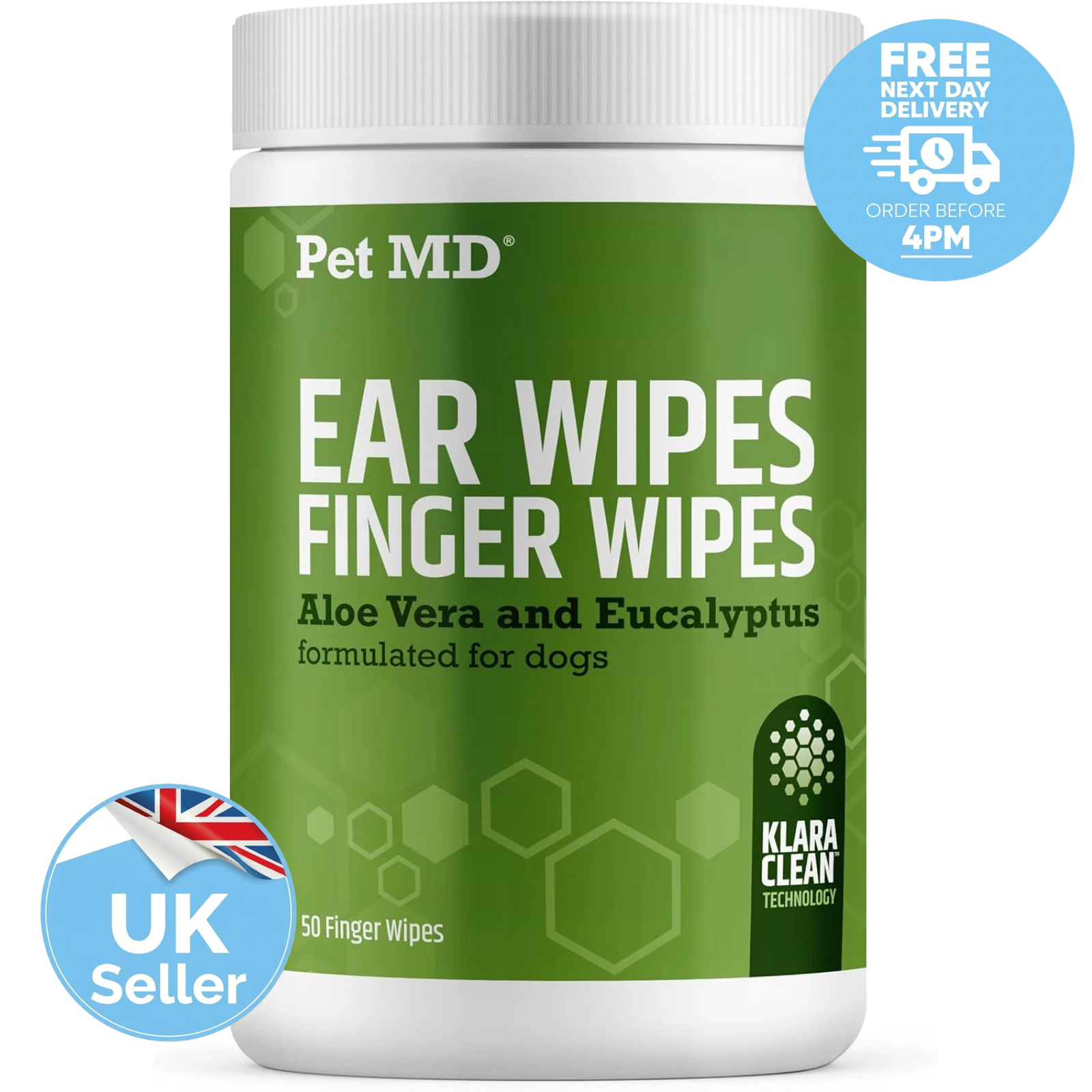 Pet MD Ear Finger Wipes for Dogs and Cats Daily Use and Easy Oral Care Gentle