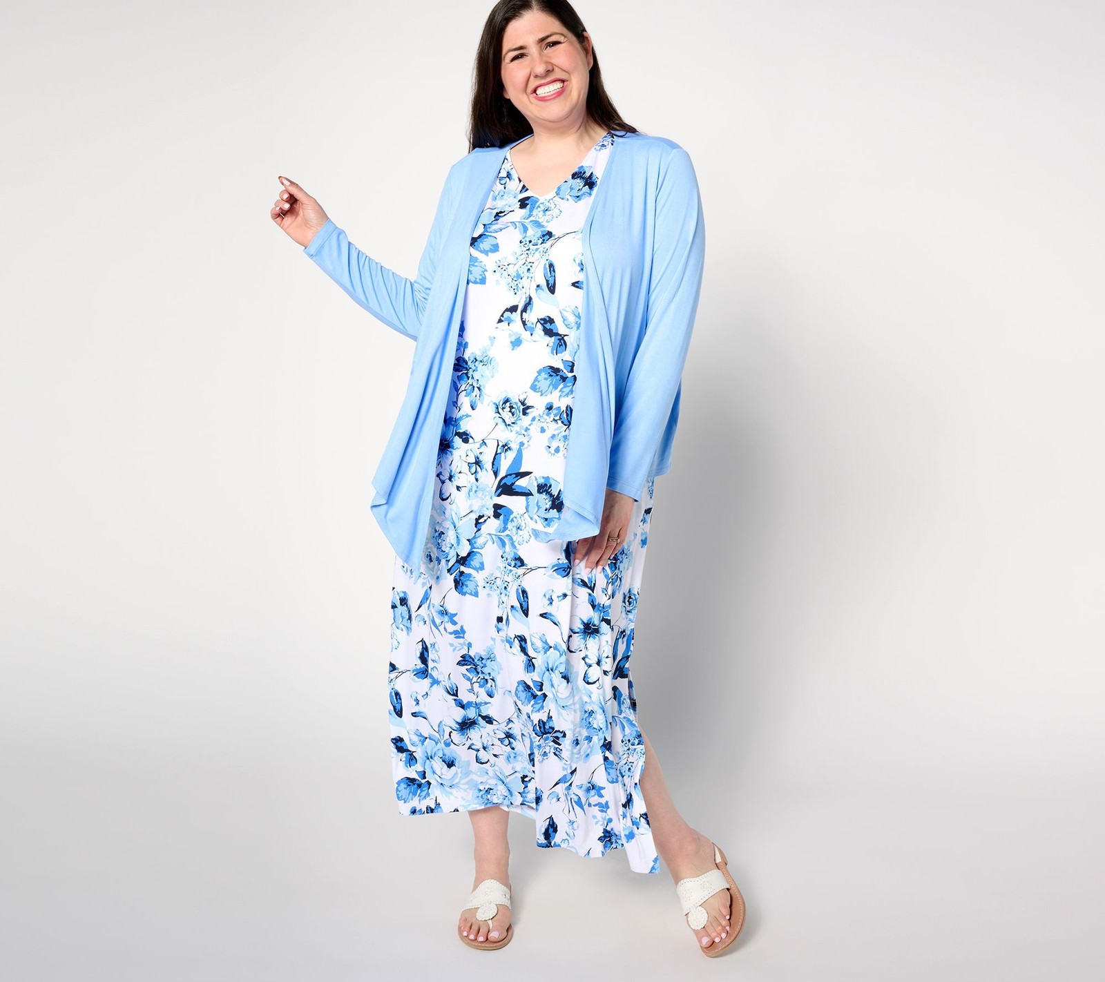 Belle by Kim Gravel Women's Dress Sz L Reg Better Together Shrug Set Blue