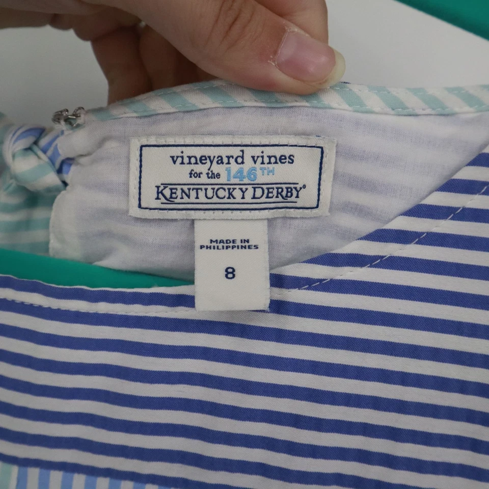 Vestido Vineyard Vines 146th Kentucky Derby Seersucker Mujer 8 Azul Preppy Costero Foto 2 de 4