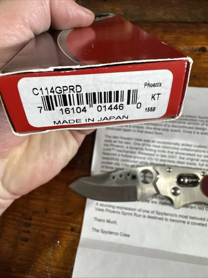 Spyderco Phoenix Sprint Run Knife C114GPRD Plain Edge VG-10 Blade Red G10 Handle - Image 2 of 4