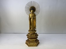 Y10167 STATUE wood carving gold leaf Buddhist figurine Japan antique Buddhism