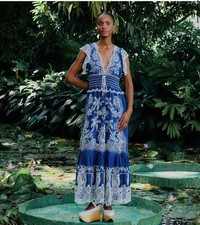 Farm Rio Blue Romantic Richelieu Lenzing Ecovero Euroflax™ Maxi Dress - XS - NWT