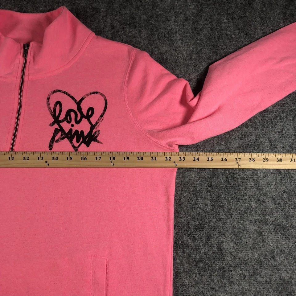 Victoria's Secret PINK Quarter Zip Sweatshirt Womens Large Pink Love Pink Heart - Image 4 of 4