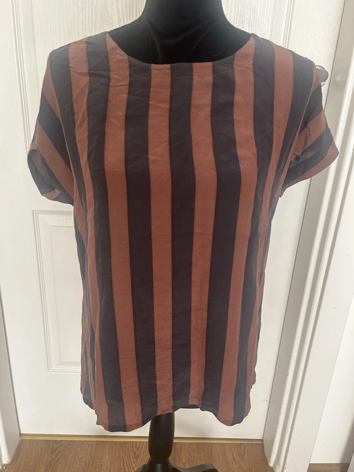 Camisa Blusa Marimekko Rayas 100% Seda Talla S/M Foto 2 de 4