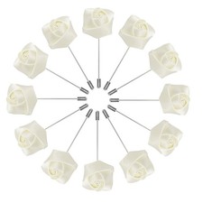 12 Pcs Groom Boutonnieres Rose Boutonnieres Pins Creamy White