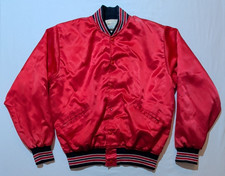 Vintage 80s Felco Satin Bomber Jacket Mens L Red Blank Snap Up Union Made in USA